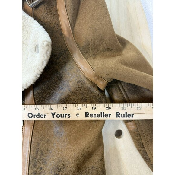 AVEC LES FILLES Coat Worn On TV Eden McCoy Camel Faux Shearling Jacket Moto XS - Picture 7 of 16